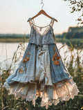 Summer Handmade Lace Plaid Patchwork Dress 9492