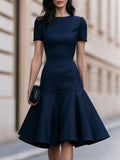 Structured Flare Hem Short Sleeve Midi Dress