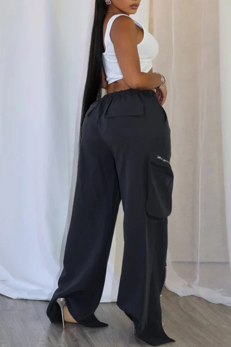Drawstring Cargo Pants with Zipper Details