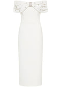 Crystal Bardot Midi Dress White