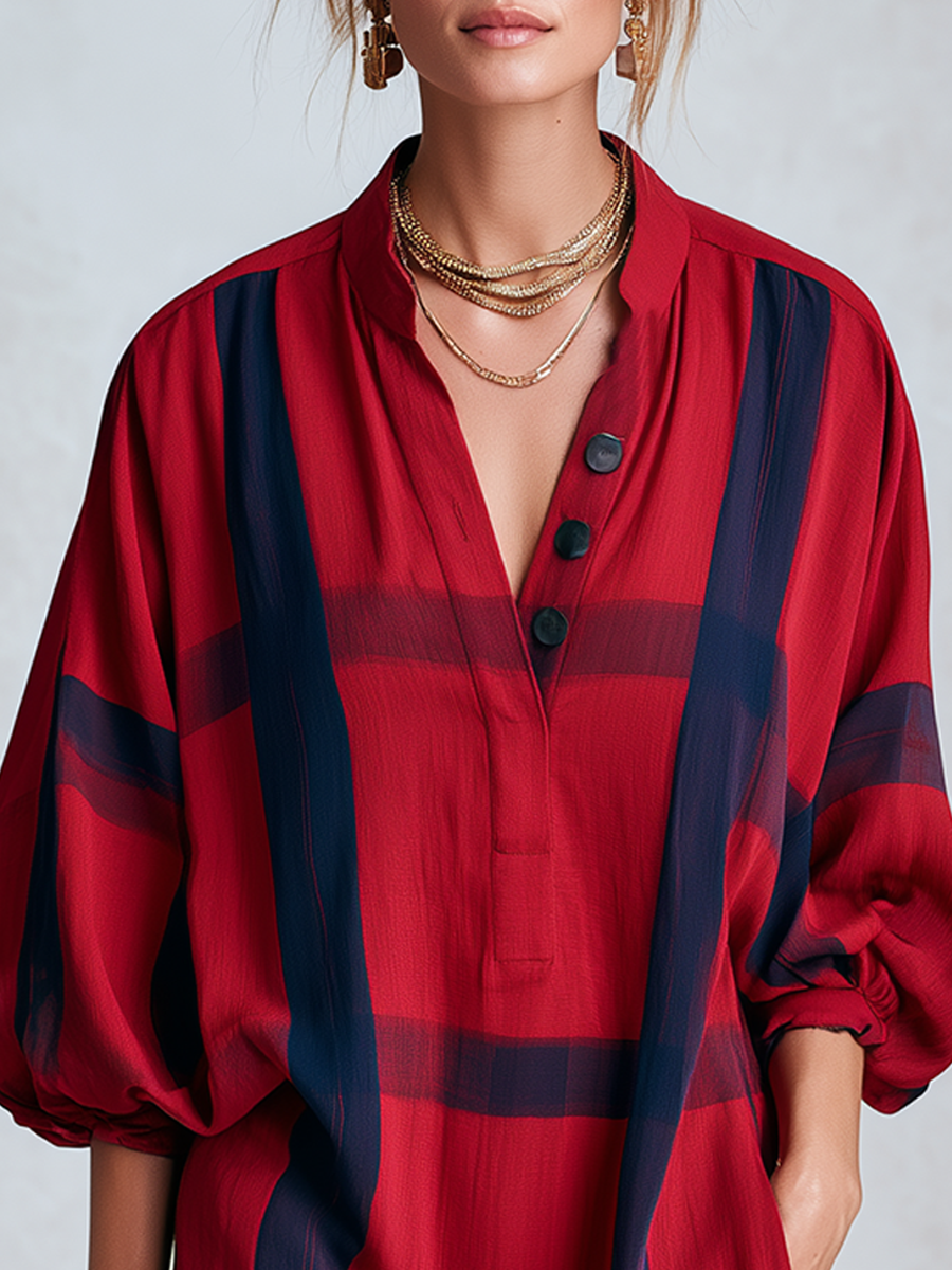 Bohemian Red And Blue Shirt Dress