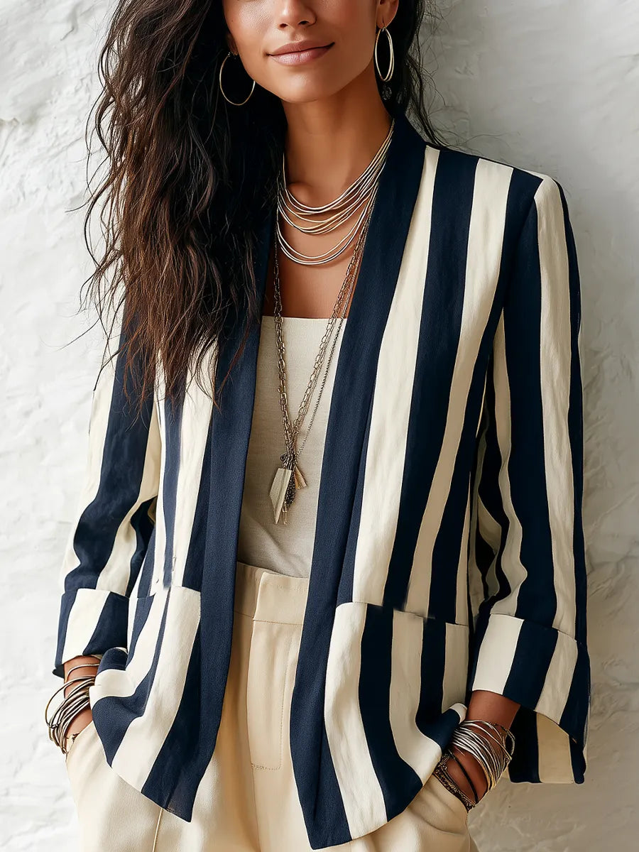 Classic Navy Stripe Relaxed Blazer