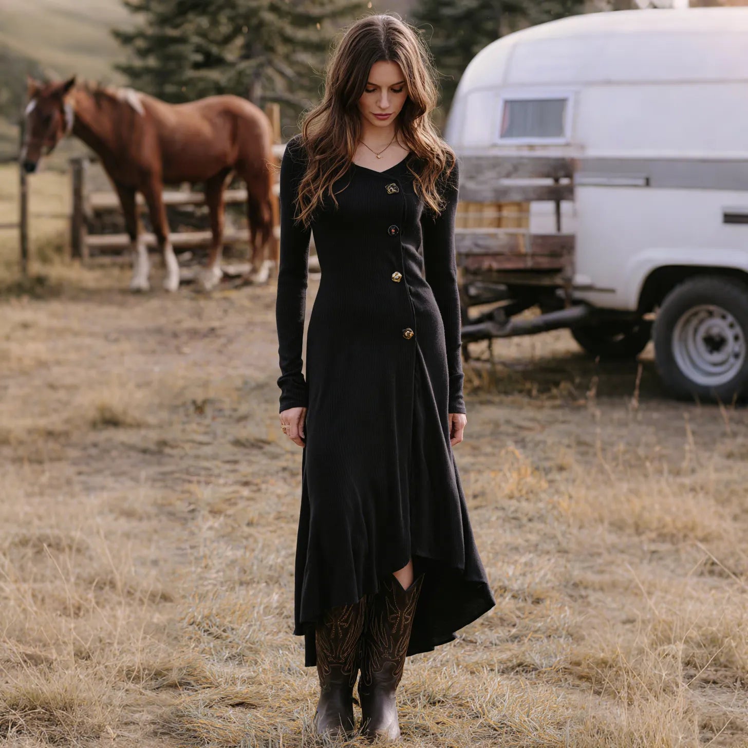Women's Retro Western Collar Slim Fit Dress