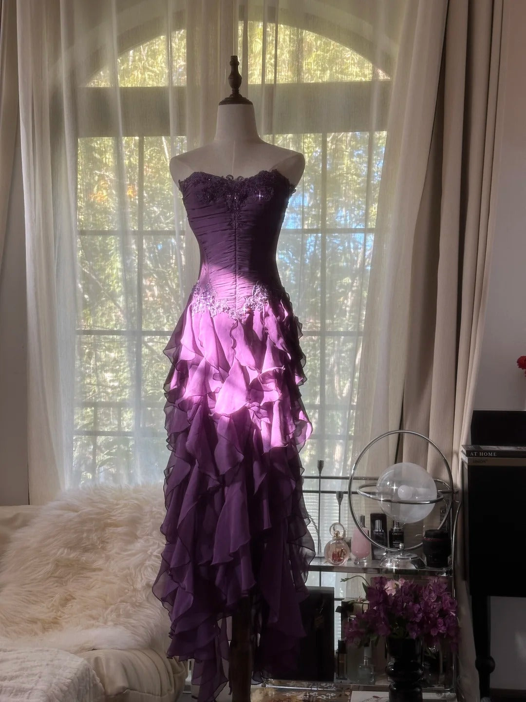 Purple Chiffon Vintage Evening Dresses, Sleeveless Long Party Gowns  25502
