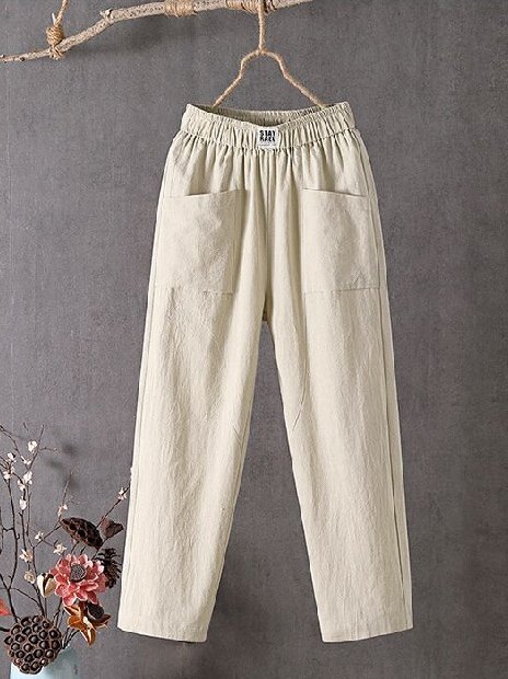 Casual Plain Natural Ankle Pants Straight Pants