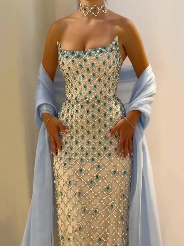 Shiny Sequinned Sleeveless Tube Wrap Maxi Dresses