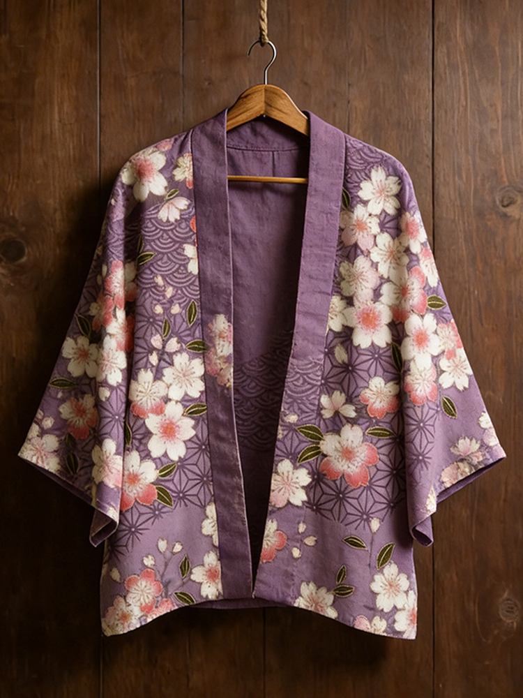 Japanese Art Style Cherry Blossom Pattern Cardigan
