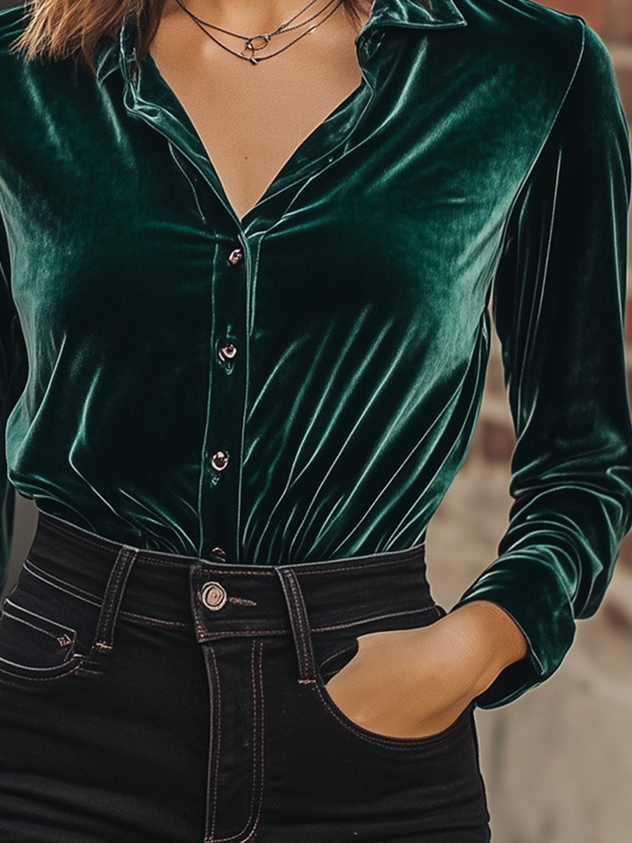 [24-hour shipping out]Casual Fashion Retro Loose Versatile Velvet Shirt