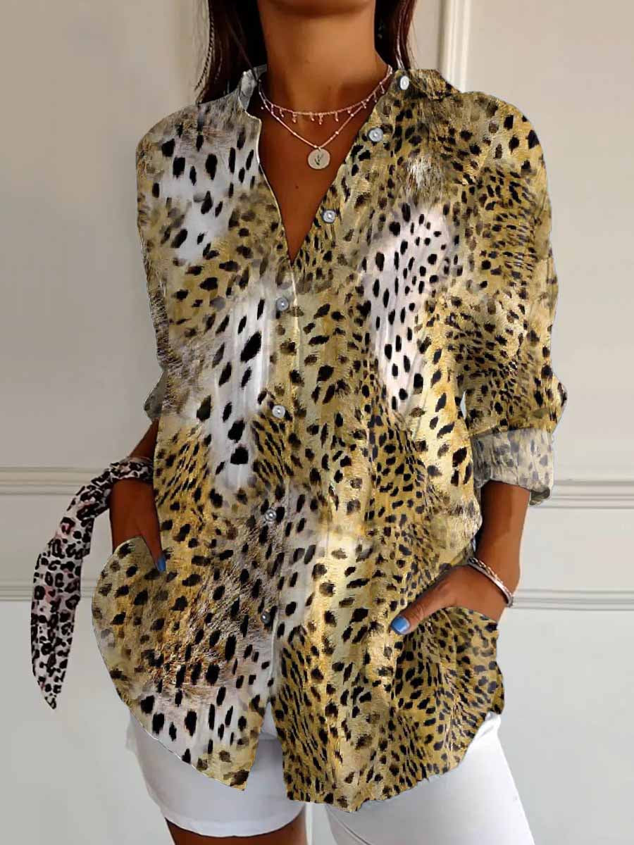 Women's Leopard Print Casual Long-sleeve Shirt