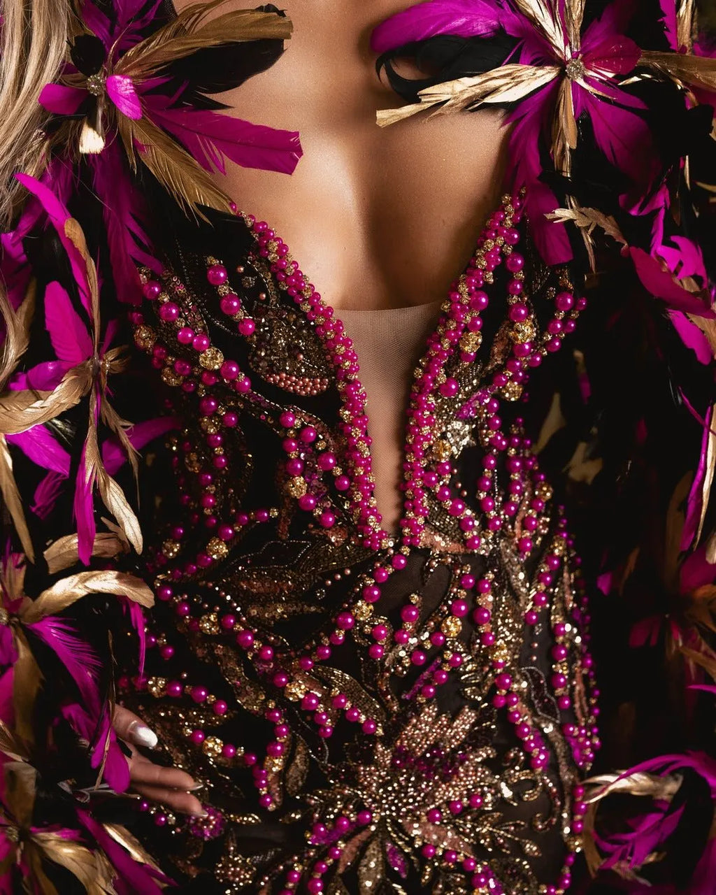Elysiana Black Dress with Pink and Gold Details