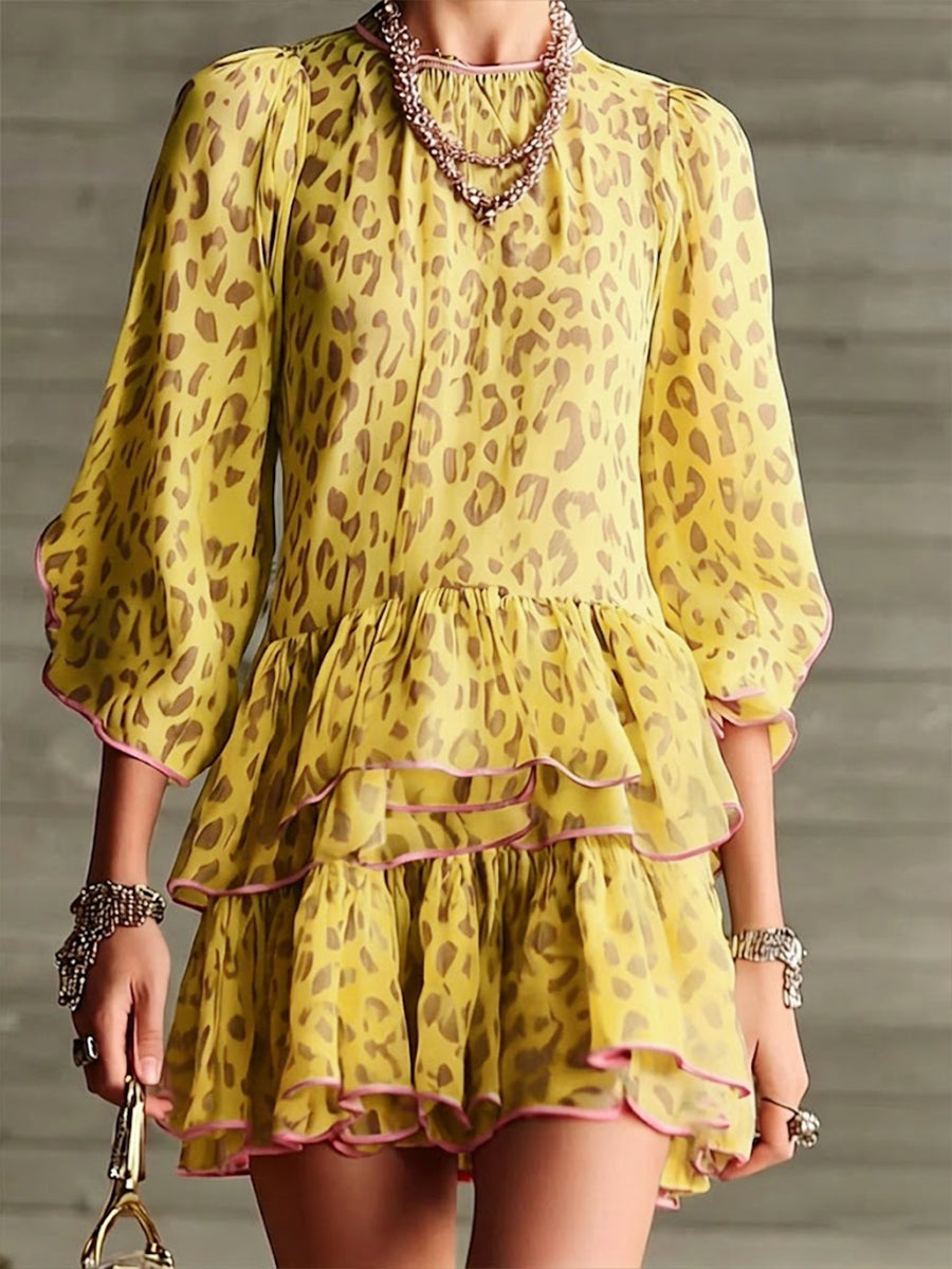 Stylish Loose-fit Leopard Print Chiffon Dress