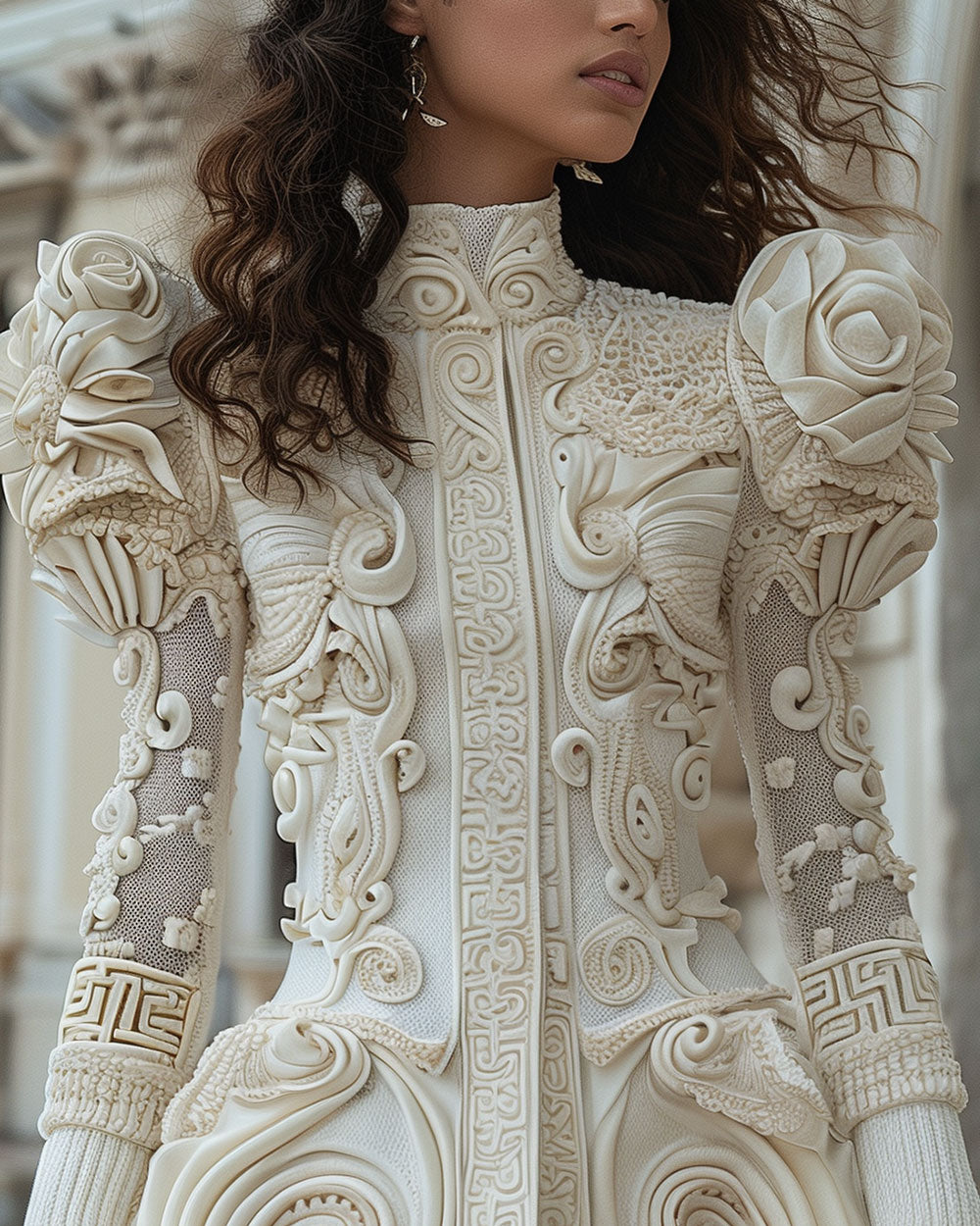 Fashion Turtleneck 3D Embroidery Long Sleeve Mini Dress