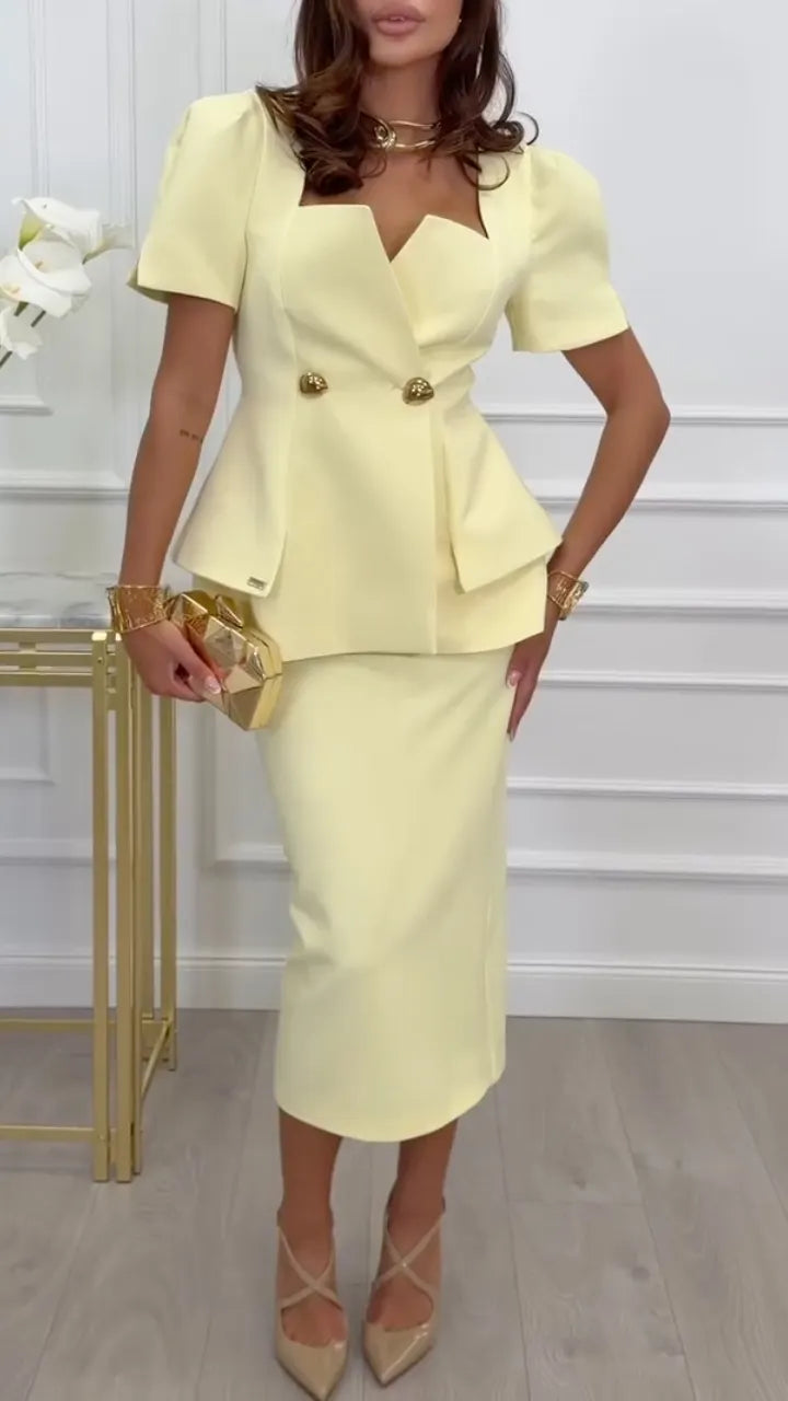 Peplum Blazer Top & Pencil Skirt Set