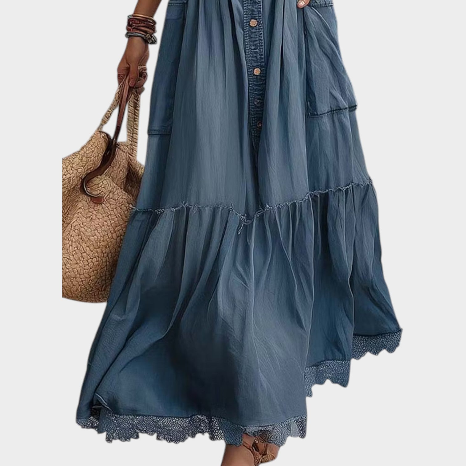 Boho Denim Maxi Dress