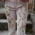 Classy Pink Roses Glitter Embroidered Skinny Jeans