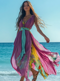 Summer vacation fashion elegant contrast color dress 1334