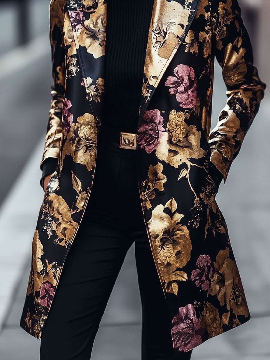 Golden Blossom Luxe Floral Coat