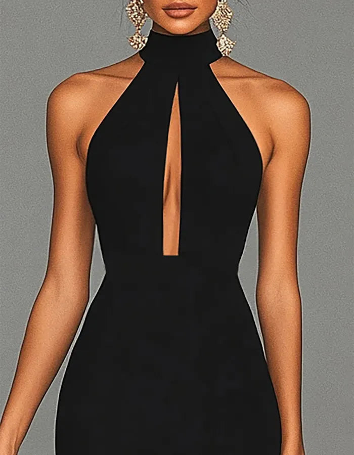 High Neckline and Keyhole Cutouts Maxi Dress
