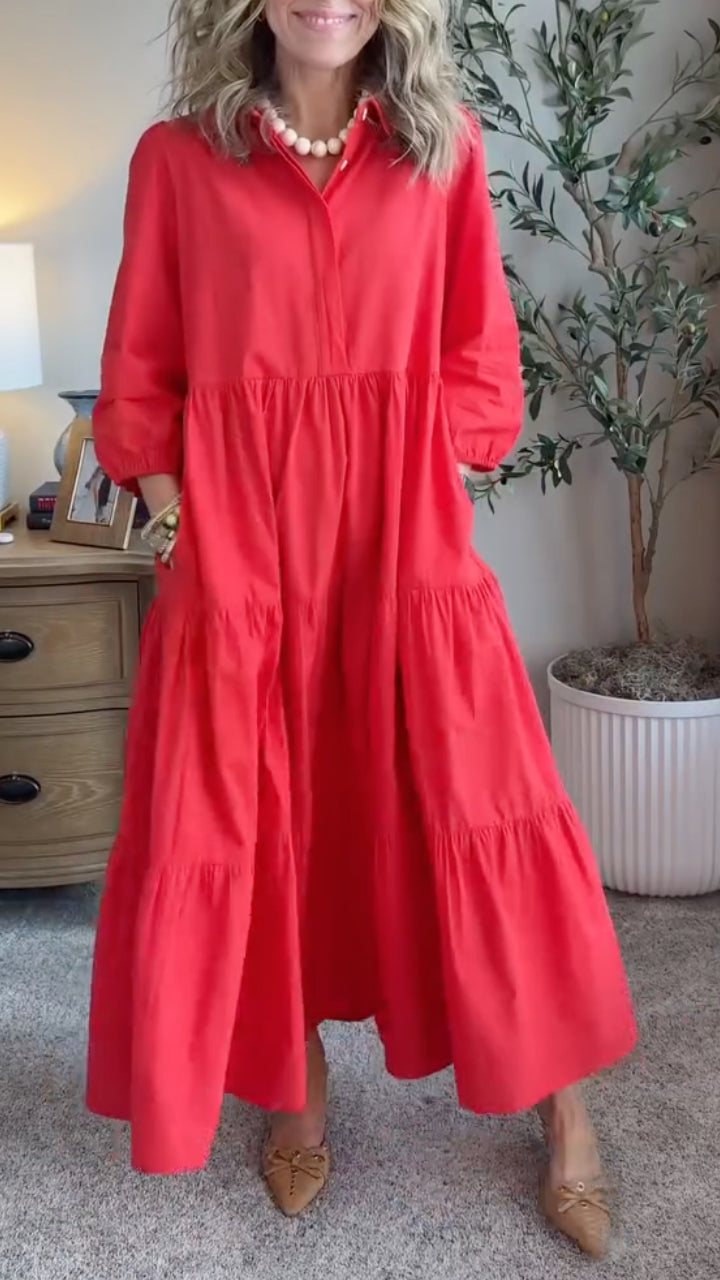 Women's Casual Spliced Dress with Lapel Collar