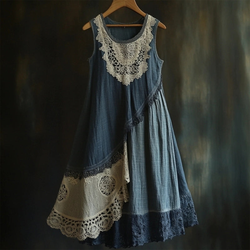 Vintage Lace Patchwork Comfy Linen Tank Dress