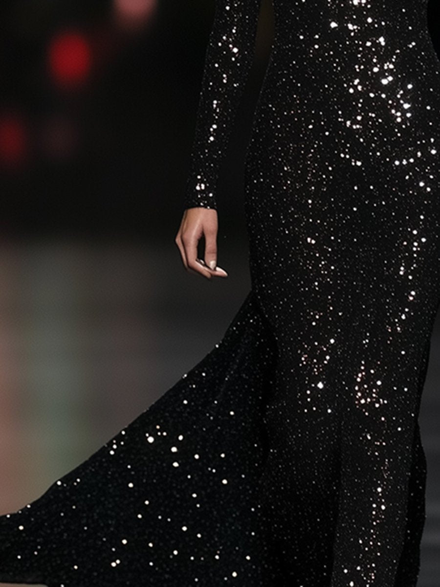 [24-hour shipping out]High-End Luxury Temperament Slim Heavy Sequined Maxi Dress