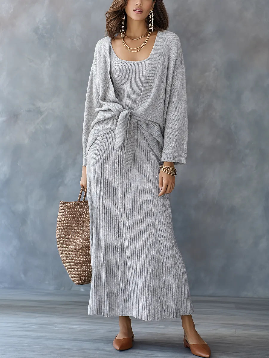 Cozy Heather Gray Rib Knit Dress Set