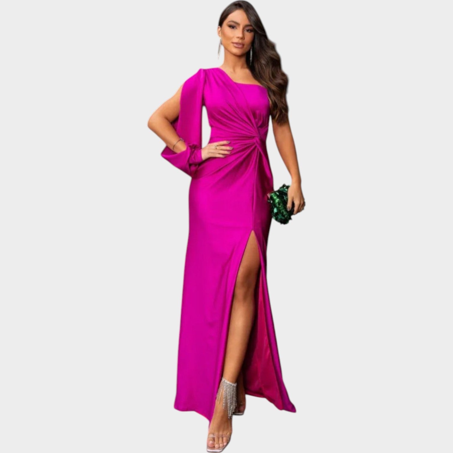 One-Shoulder Satin Evening Gown