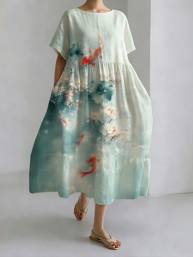 Japanese Style Pond Moonlight Round Neck Leisure Dress