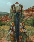 Summer vacation bohemian hand embroidered chiffon dress 5715