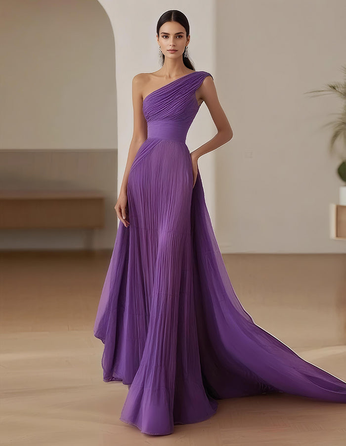 One Shoulder Solid Color Maxi Dress