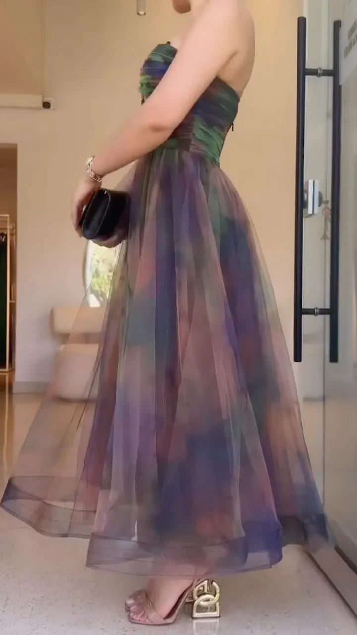 Women's Vintage Ombré Mesh Strapless Dress