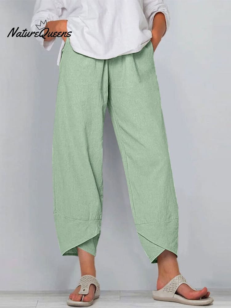 Women's Solid Color Loose Elegant Casual Simple Cotton And Linen Ninth Pants