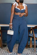 Striped Bow Top & Bottom Co-Ord Set