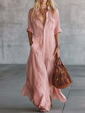 Casual Linen And Cotton Maxi Shirt Dress