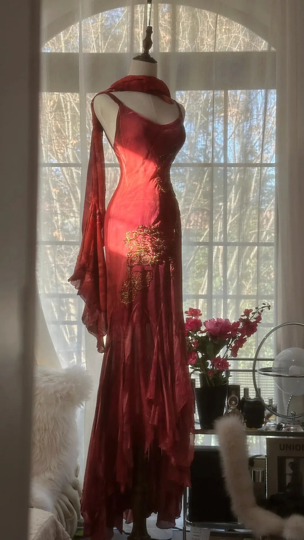 Vintage Evening Dresses, Burgundy Sleeveless Long Party Gowns  25523