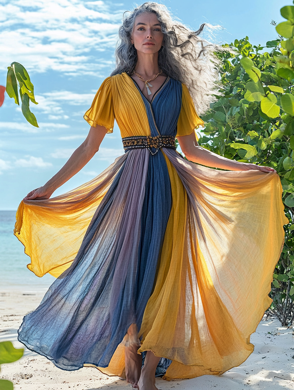 Summer vacation fashion elegant contrast color dress c60a