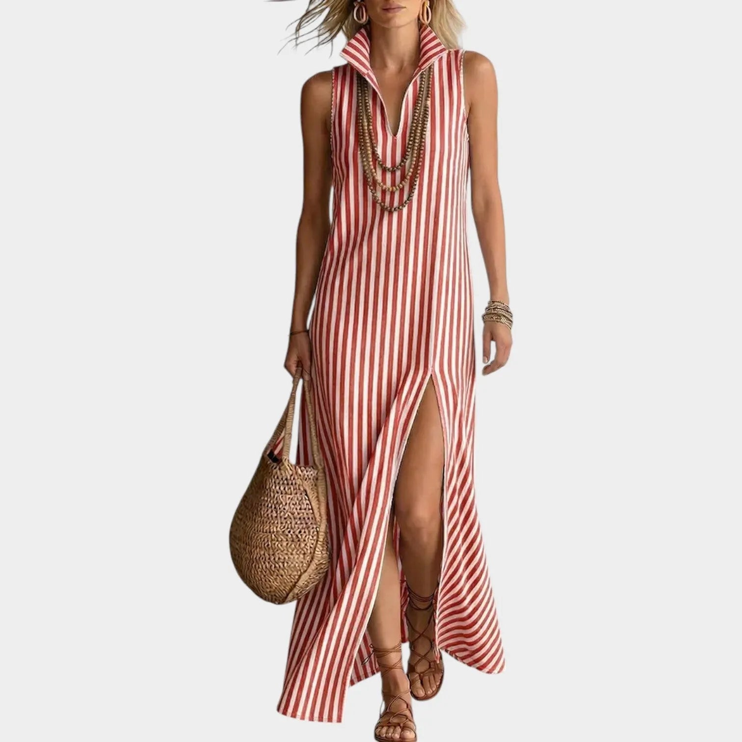 Striped Sleeveless Resort Maxi Dress
