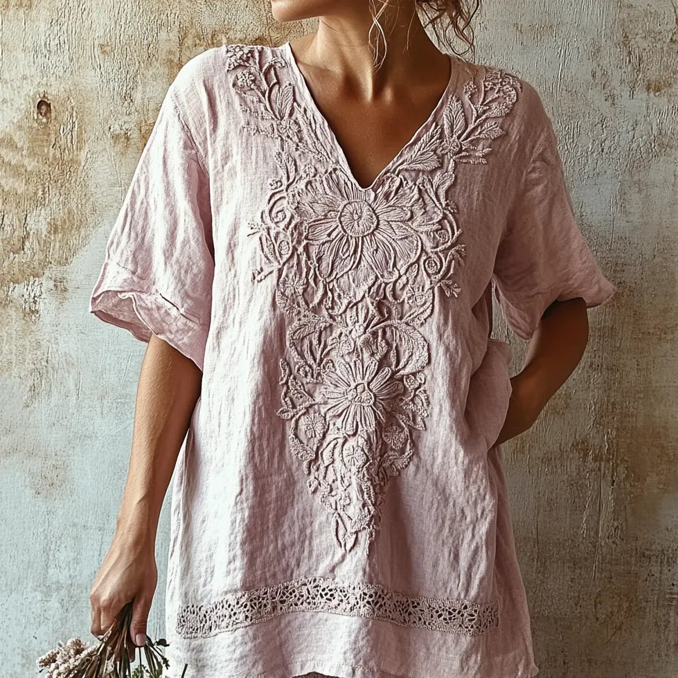 Vintage Floral Lace Art Comfy V Neck T Shirt 987f