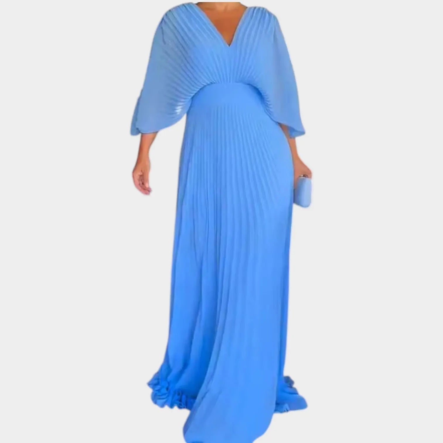 Romantic Pleated V-Neck Maxi Dress