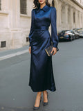 Pointed Collar Defined Waist Maxi Dress