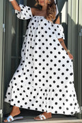 White Black Polka Dot Off Shoulder Maxi Dress
