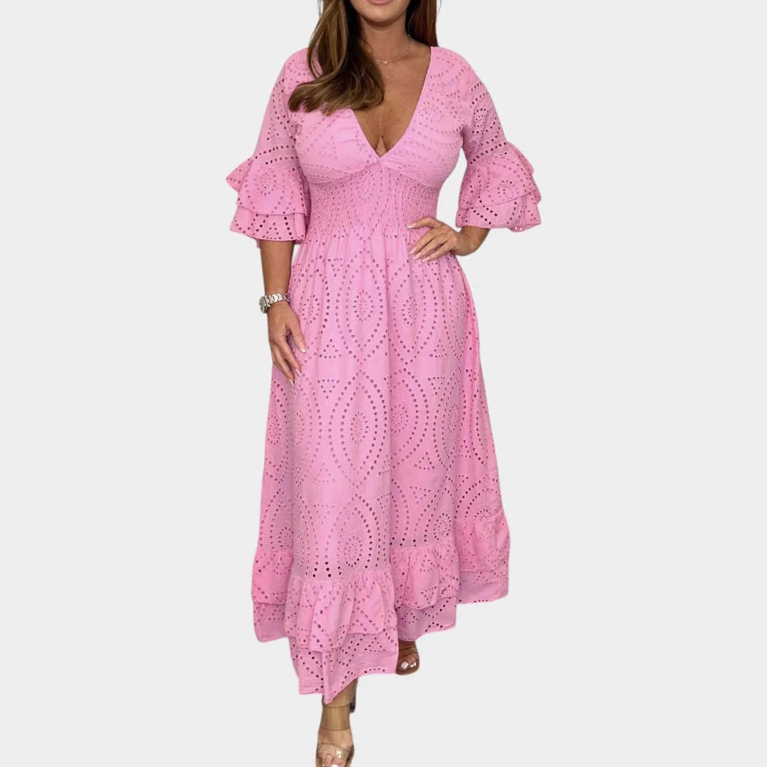 Eyelet Lace V-Neck Maxi Dress