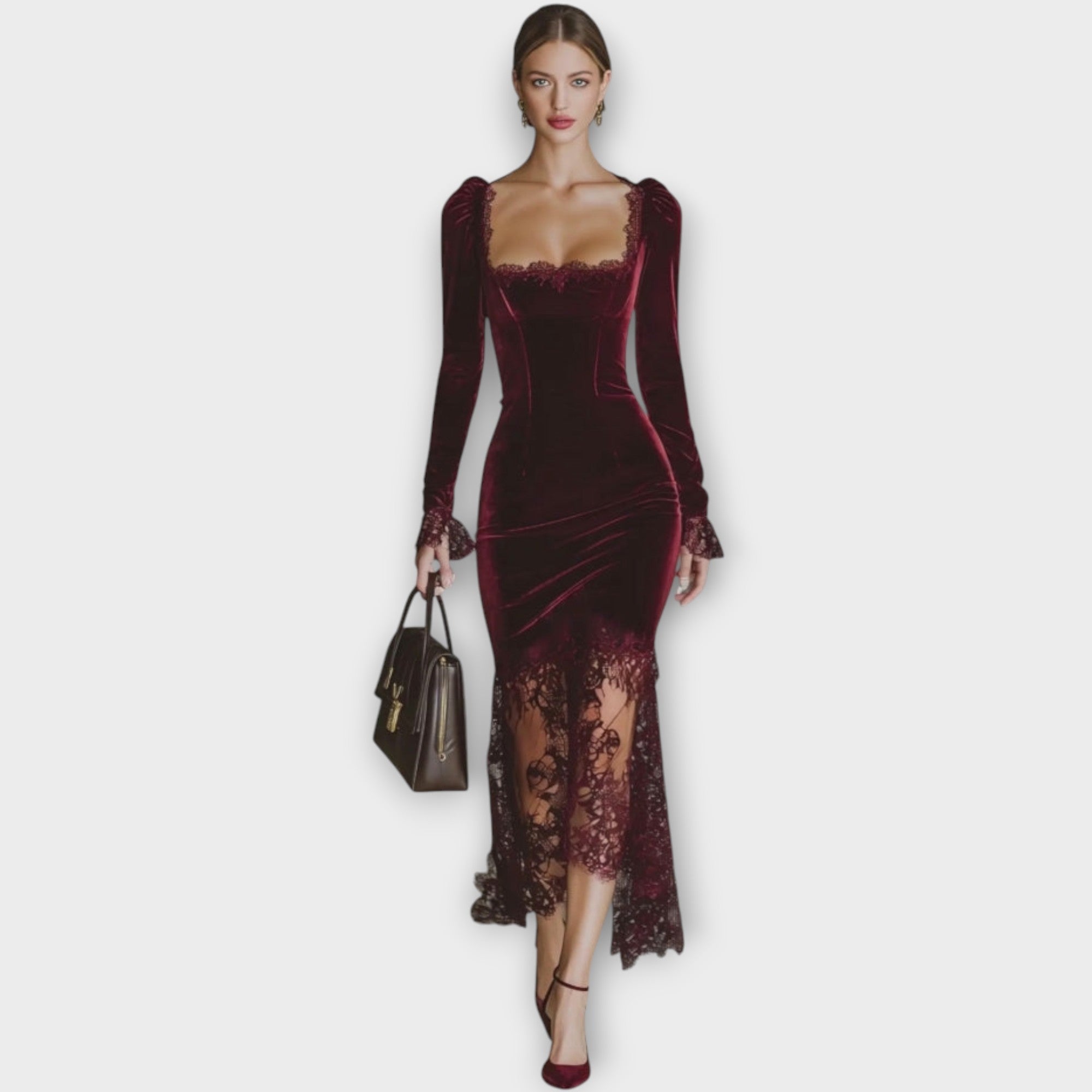Velvet Lace Elegance Evening Dress