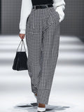 [24-hour shipping out]Fashion Retro Houndstooth Pocket Straight Pants