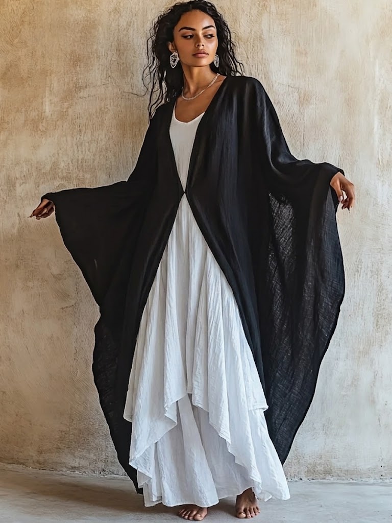 Loose And Comfortable Linen-cotton Two-piece Set: Cardigan And Sleeveless Dress