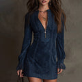 Vintage Blue Suede Lace Trim Mini Dress