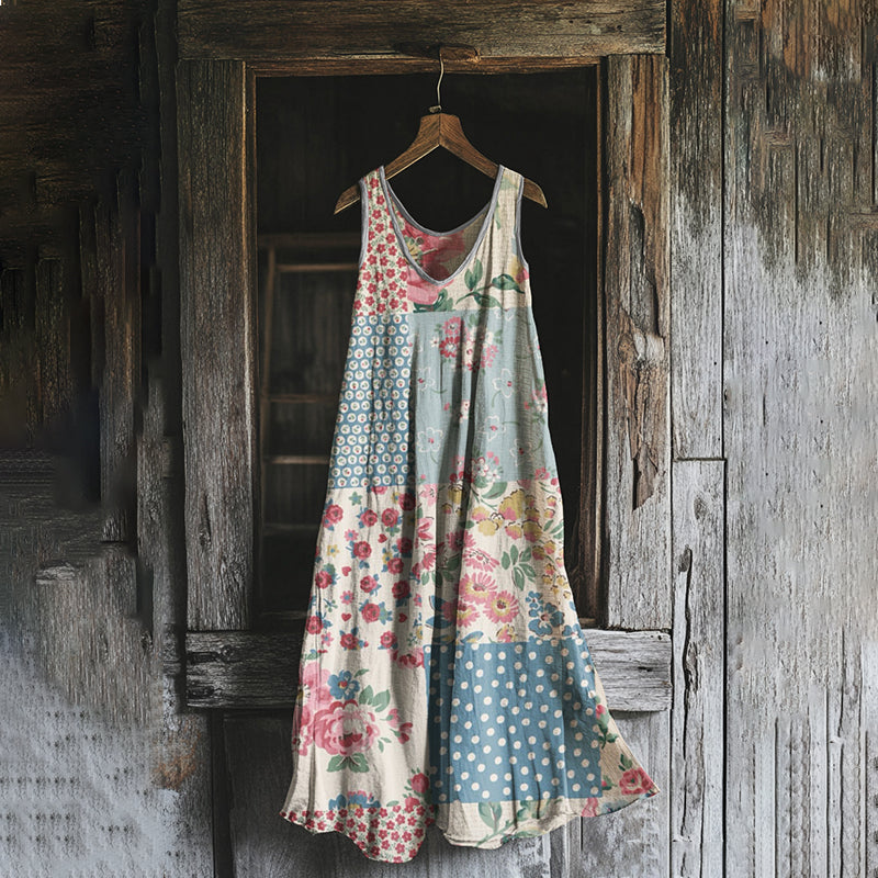 Women's Vintage Bohemian Floral Patch Dress 345f