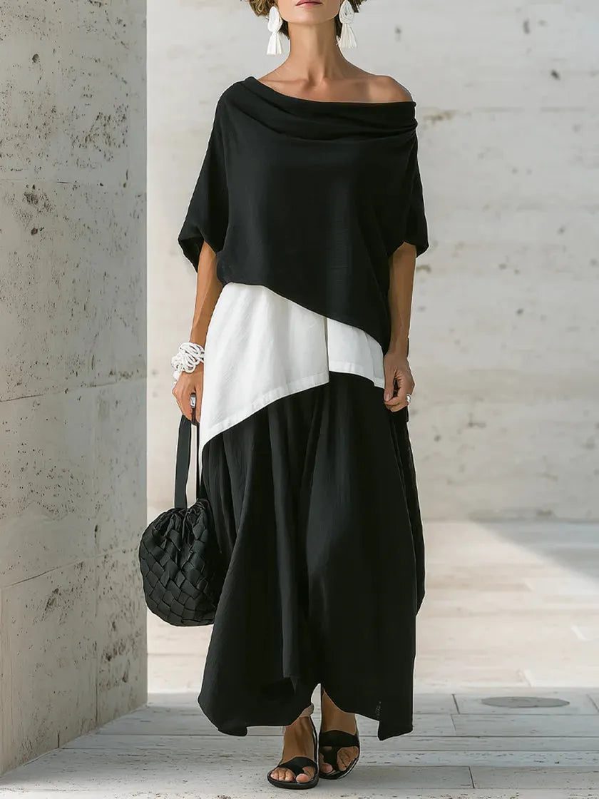 Loose-fit Casual Linen And Cotton Top And Skirt Two-piece Set