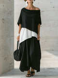 Loose-fit Casual Linen And Cotton Top And Skirt Two-piece Set