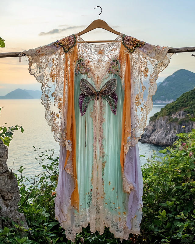 Summer Vacation Ruffle Lace Contrast Dress ba17